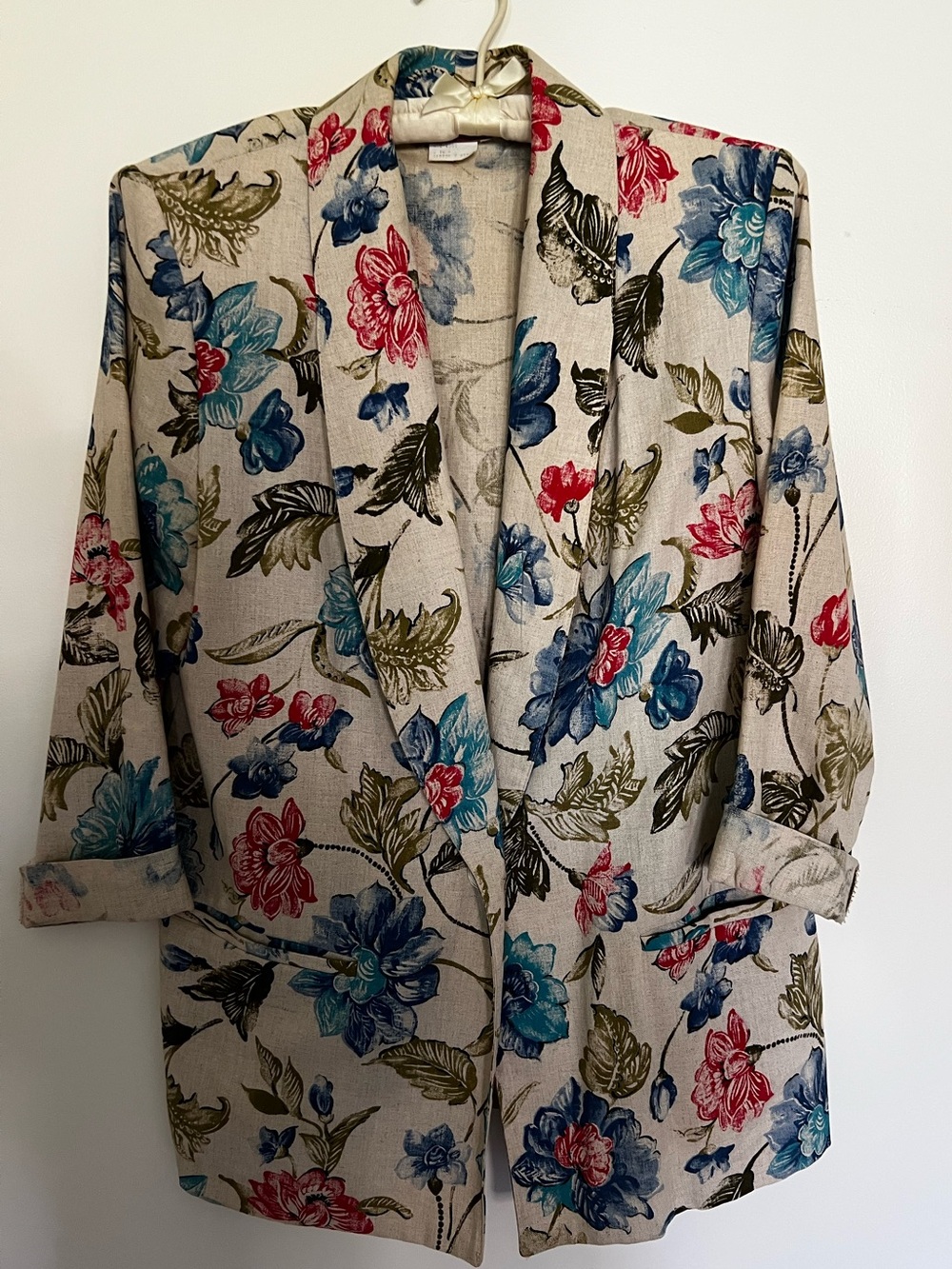 Vintage 90s Worthington Floral Slouchy Blazer Cotton Linen Made in USA Size 10
